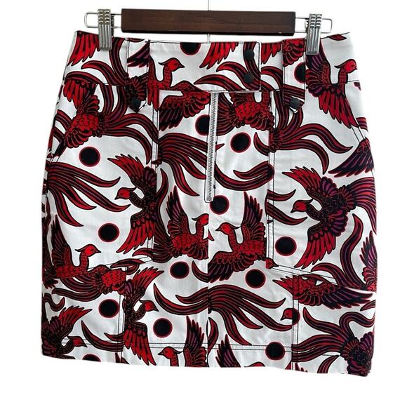 KENZO Flying Phoenix Structured Mini Skirt Cotton Red White Sz 4 New MSRP$370 - Picture 3 of 13